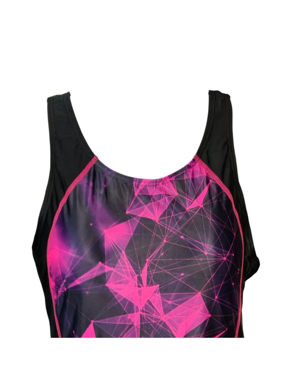 Athletic Racerback One-Piece Swimsuit M Pink Black UPF 50+ Geometric Cutout - Picture 2 of 9